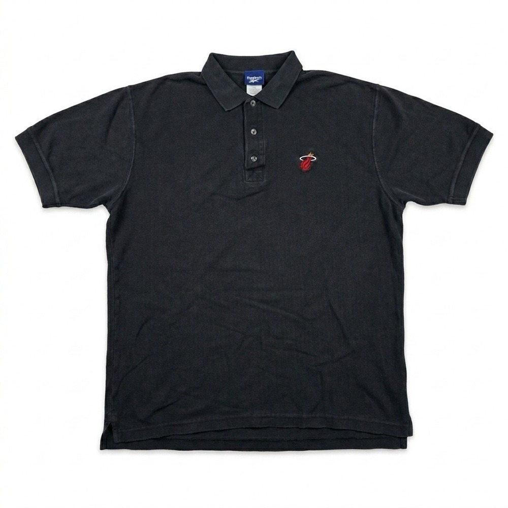 Vintage Reebok Miami Heat Polo Shirt Mens Large Black‎ Short Sleeve NBA Y2K
